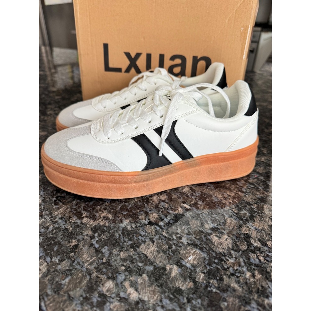 Luxan Biotech Insoles Women White Black Low Top Sneakers Gum Sole New Sz 8‎